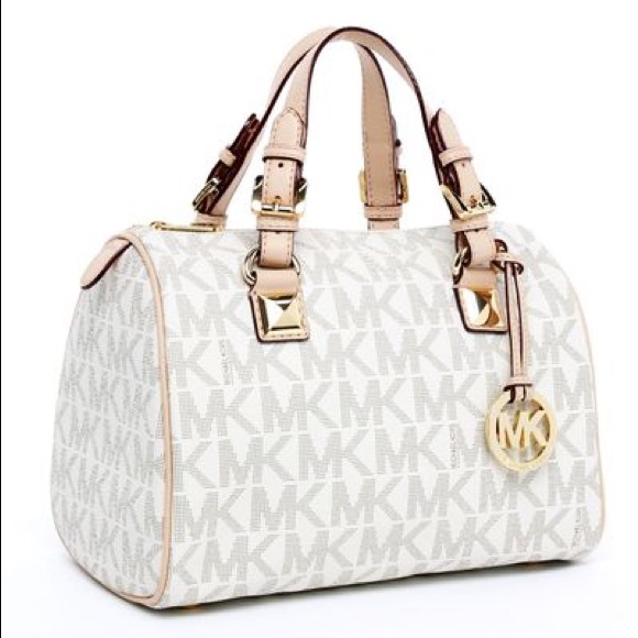 MICHAEL Michael Kors Handbags - 🆕 MICHAEL Kors MK Signature Grayson Medium Logo Satchel Bag Purse Vanilla